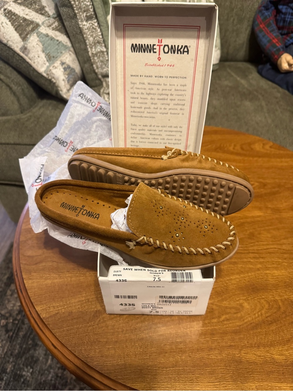 Minnetonka Men's Tan Suede Slip-On Moccasins